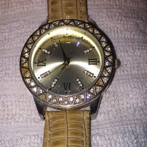 Gold/gold leather quartz watch